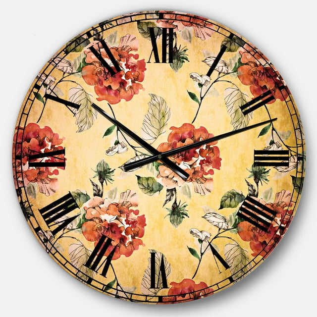 DesignArt Red Rose in Yellow background Large Wall Clock