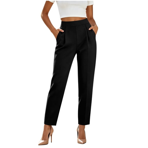 WCMZJ Women's Dress Pants Pleated Elastic Waist Slim Fit Straight Leg Elegant Casual Trousers for Office Business
