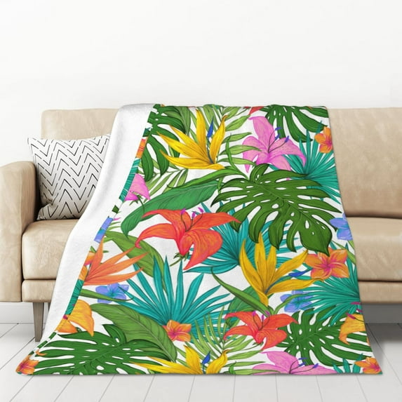 XMXT Throw Blankets, Tropical Greenery Painting Bed Blanket for Bedroom Sofa, 50 x 70 inches Multicolor