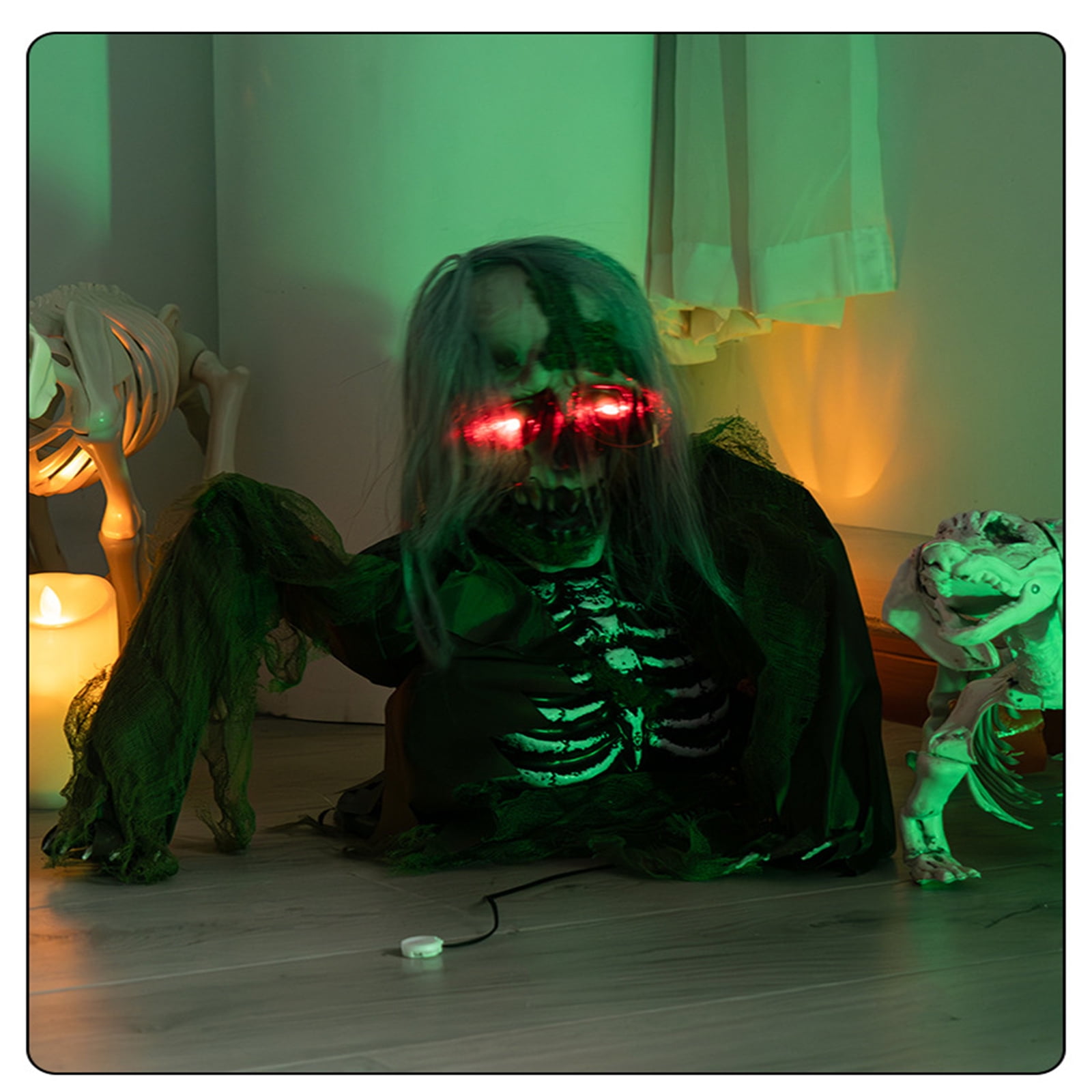 Halloween Zombie Groundbreaker Decoration Outdoor,Scary Animatronics Moss Zombie with Glowing Eyes and Sounds for Graveyard Haunted House Decor,Sounds Activated Animated Swing Body Zombies Props