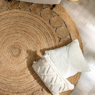 Well Woven Ellie Natural Color Hand-Braided Geometric Jute Area Rug 6' Round