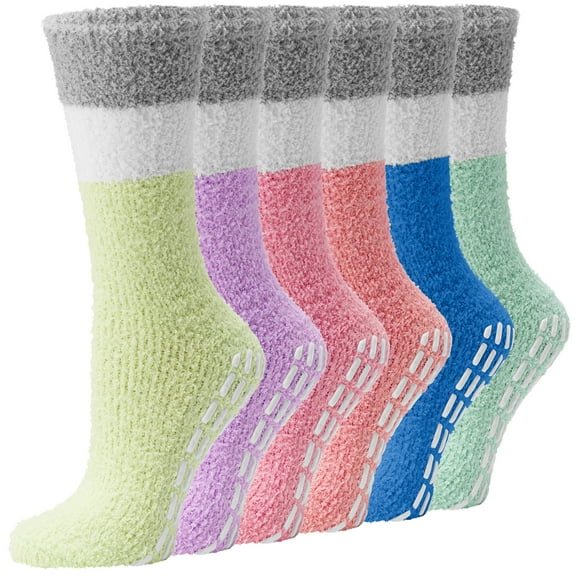 Debra Weitzner Fuzzy Socks for Women Non-Slip Warm and Cozy Winter Socks, Fleece Plush Slipper Socks - Christmas Gift for Women 6 Pairs