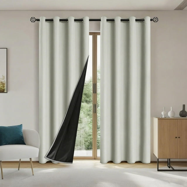 Chmadoxn Home Decor, Polyester Pongee Laminated Light-blocking Curtains Perforated Style Bedroom Concise Sun Protection Curtains Heat-Insulating And Soundproof Curtains Polyester Blackout Curtains