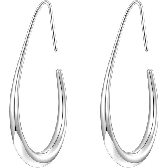 14k Gold Plated Lightweight Teardrop Hoop Earrings for Women - High Polished Large Oval Pull Through Hoop Earrings, Statement Jewelry Gift for Women