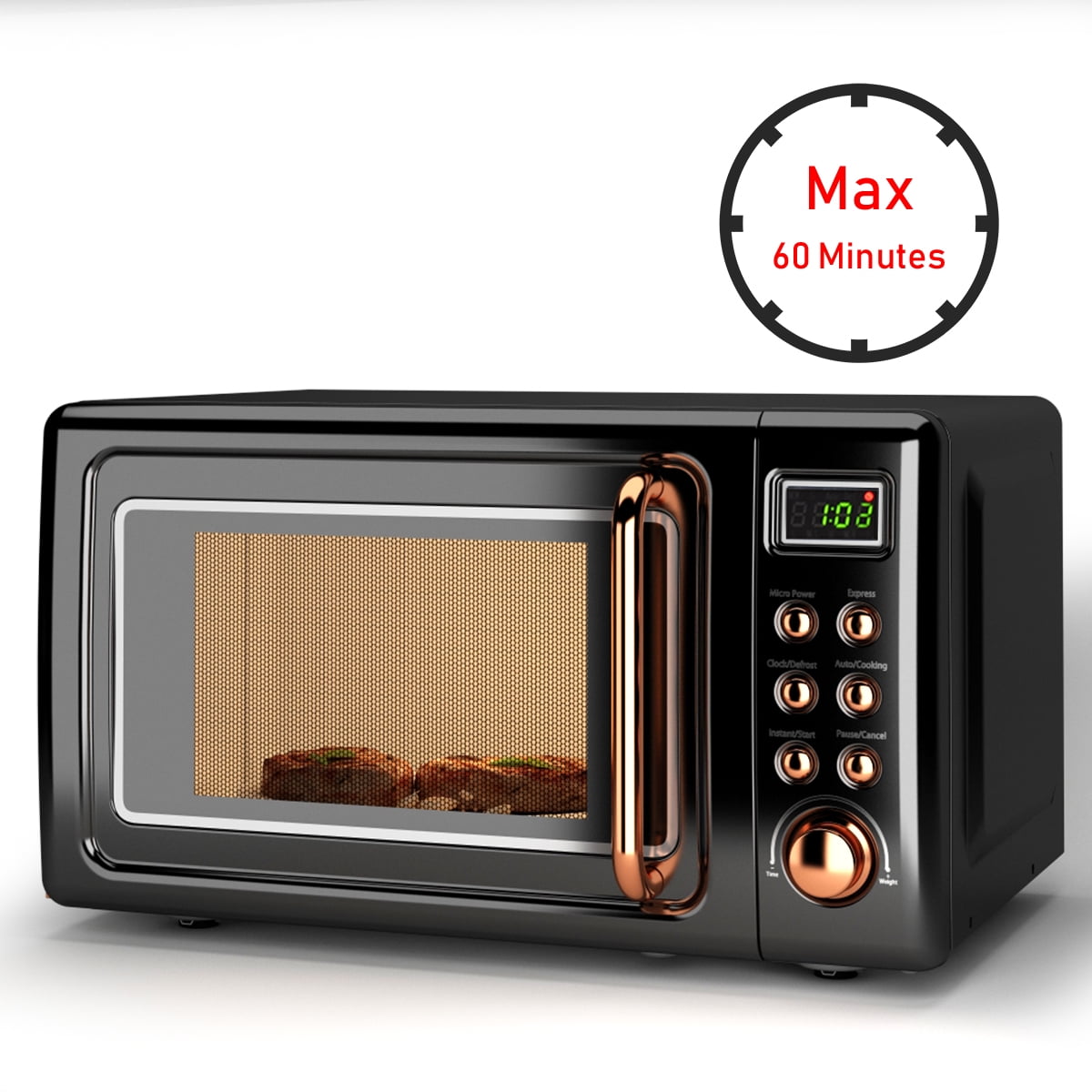 Costway 0.7 Cu.ft Retro Countertop Microwave Oven 700W LED Display Glass Turntable Rose Gold