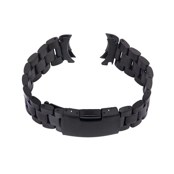 FOMIYES 2Pcs Black Stainless Steel Watch Band 20Mm Solid Links with Foldover Clasp for Easy Release