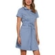 thumbnail image 4 of Vestido mini de mujer con ajuste y vuelo, cuello, bolsillo y cintura elástica en gris y azul, 4 of 6