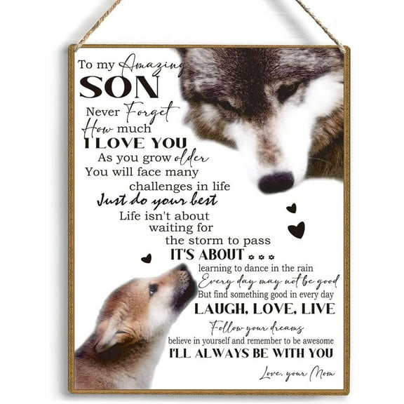 To My Son Wooden Hanging Sign from Mom Son Gifts Family Wall Decor for Bedroom Boys Room Decor Birthday Christmas Thanksgiving Gifts for Son Wall Art Gifts for Boys Room 8x10 Inch