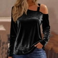 thumbnail image 2 of HongQid Women's Long Sleeve Tunic Tops Velvet Casual Cold Shoulder Blouse Shirts, 2 of 8