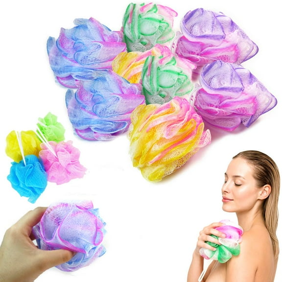 8 Bath Shower Puff Sponges Loofah Mesh Ball Exfoliating Body Brush Scrubber Wash