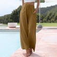 thumbnail image 2 of Lixiuxyad Womens Cotton Linen Palazzo Pants Drawstring Elastic Waist Casual Wide Leg Trousers with Pockets Brown, 2 of 6