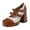 Brown, variant on Women Classic Mary Jane,Thick-Soled Chunky High Heel Closed Toe Color-blocked Dress Shoes Red 9