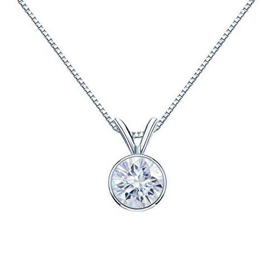 Platinum Round Bezel-set Solitaire Moissanite Pendant Necklace (1/2ct TGW, 5mm, White) 16 to 18-inch by Diamond Wish