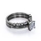 thumbnail image 3 of JeenMata Anillo Compromiso Solitario - Juego Anillos Boda Trío - Filigrana Art Déco Milgrain - Corte Cojín 2 Ct - Engaste Pavé 4 Puntas - Chapado Oro Negro 18K sobre Plata, 3 of 6