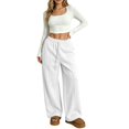 thumbnail image 2 of WULMLEO Women's Wide Leg Sweatpants with Front Seam Detail Elastic Drawstring High Waist Loose Casual Pants with Pockets White L, 2 of 6