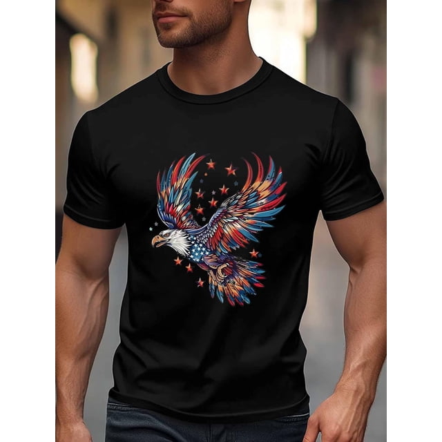 Men's T-Shirt,Short Sleeve Tee Shirt Casual Tops American Flag Eagle Crew Neck T Shirts for Men