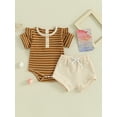 thumbnail image 2 of Suealasg 2Pcs Baby Girls Summer Clothes 3M 6M 12M 18M Toddler Girls Casual Beach Outfits Short Sleeve Striped Print Romper Tops Shorts Sets, 2 of 9