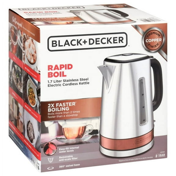 BLACK DECKER KE3100C 1.7L Rapid Boil Stainless Steel Electric Cordless Kettle