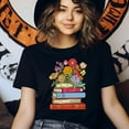 thumbnail image 3 of Book Stack with Flowers Shirt | Vintage Floral Teacher Tee for Women, Gold, Size S, 3 of 6