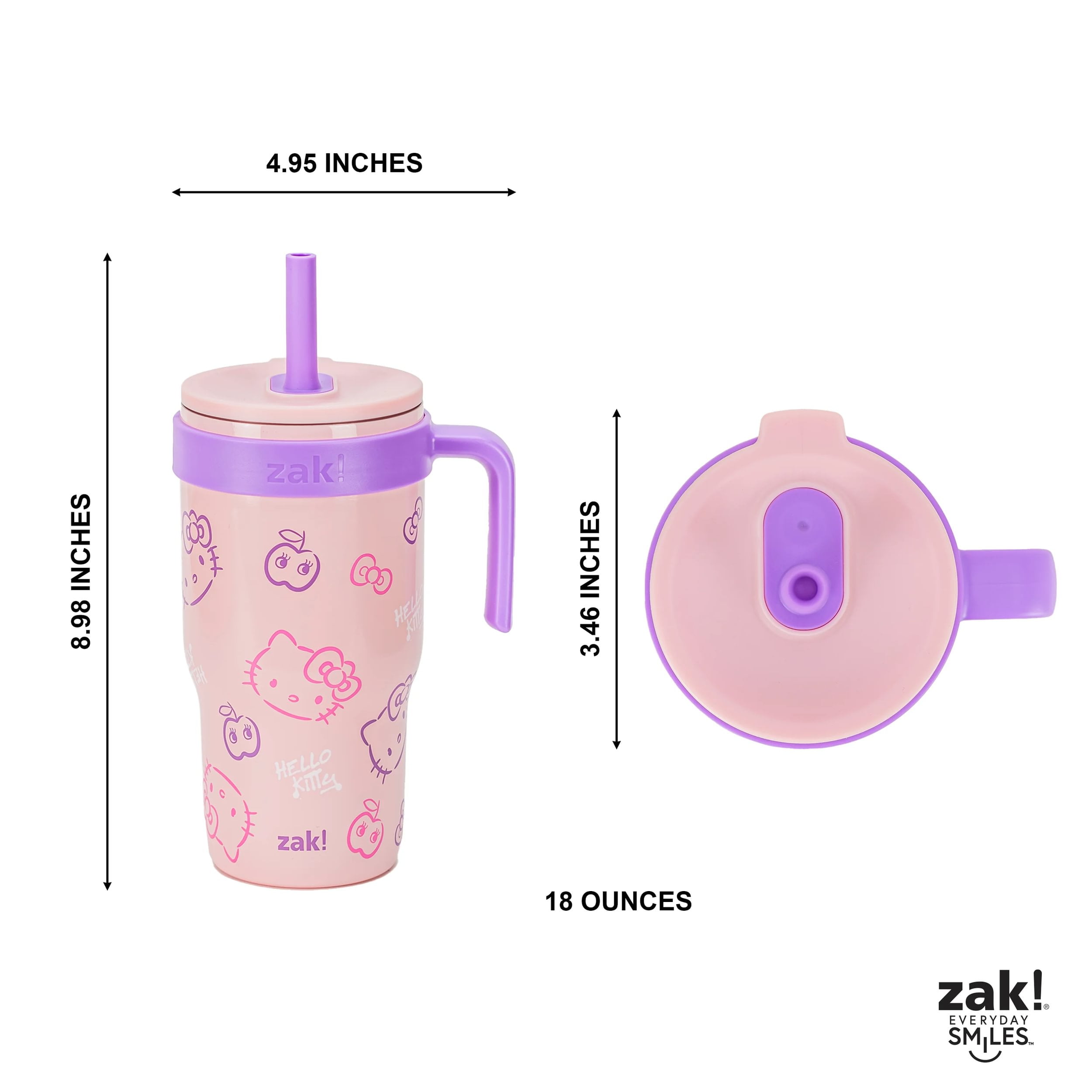 Zak Designs 18oz Hello Kitty Kids Straw Handle Tumbler