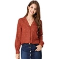 thumbnail image 2 of Camisa Con Cuello En V Y Solapa Con Botones Y Lunares En Forma De Corazón Para Mujer Rojo marrón XL, 2 of 6