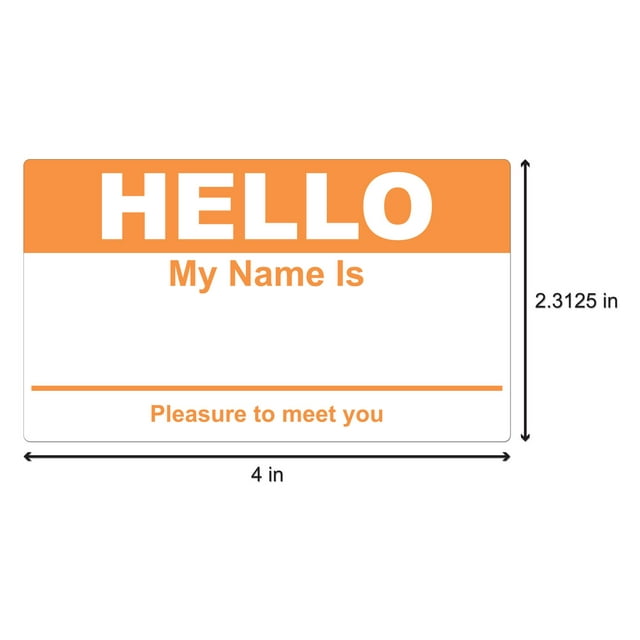 OfficeSmartLabels 4" x 2-5/16" Hello My Name is Labels Name Tag (Orange, 100 Labels per Roll)