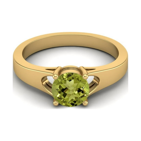 925 Sterling Silver Gold Vermeil 6mm Round Peridot Solitaire Women Valentines Day Gifts Ring