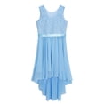 thumbnail image 4 of YUUMIN Kids Girls Floral Lace V Neck Junior Bridesmaid High Low Dress Wedding Party Pageant Ball Gown Light Blue 6, 4 of 6