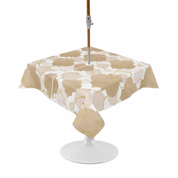 Outdoor Tablecloth with Umbrella Hole and Zipper Khaki Moroccan Square Tablecloths 54x54 Inch Waterproof Table Cloths Gradient Modern Geometric Patio Table Cover for Outdoor Tables Picnic BBQS Party