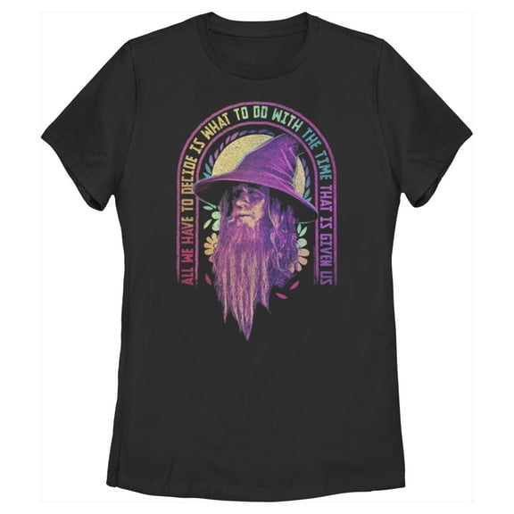 Women's The Lord of the Rings Fellowship of the Ring Gandalf All We Have to Decide  Graphic Tee Black Small