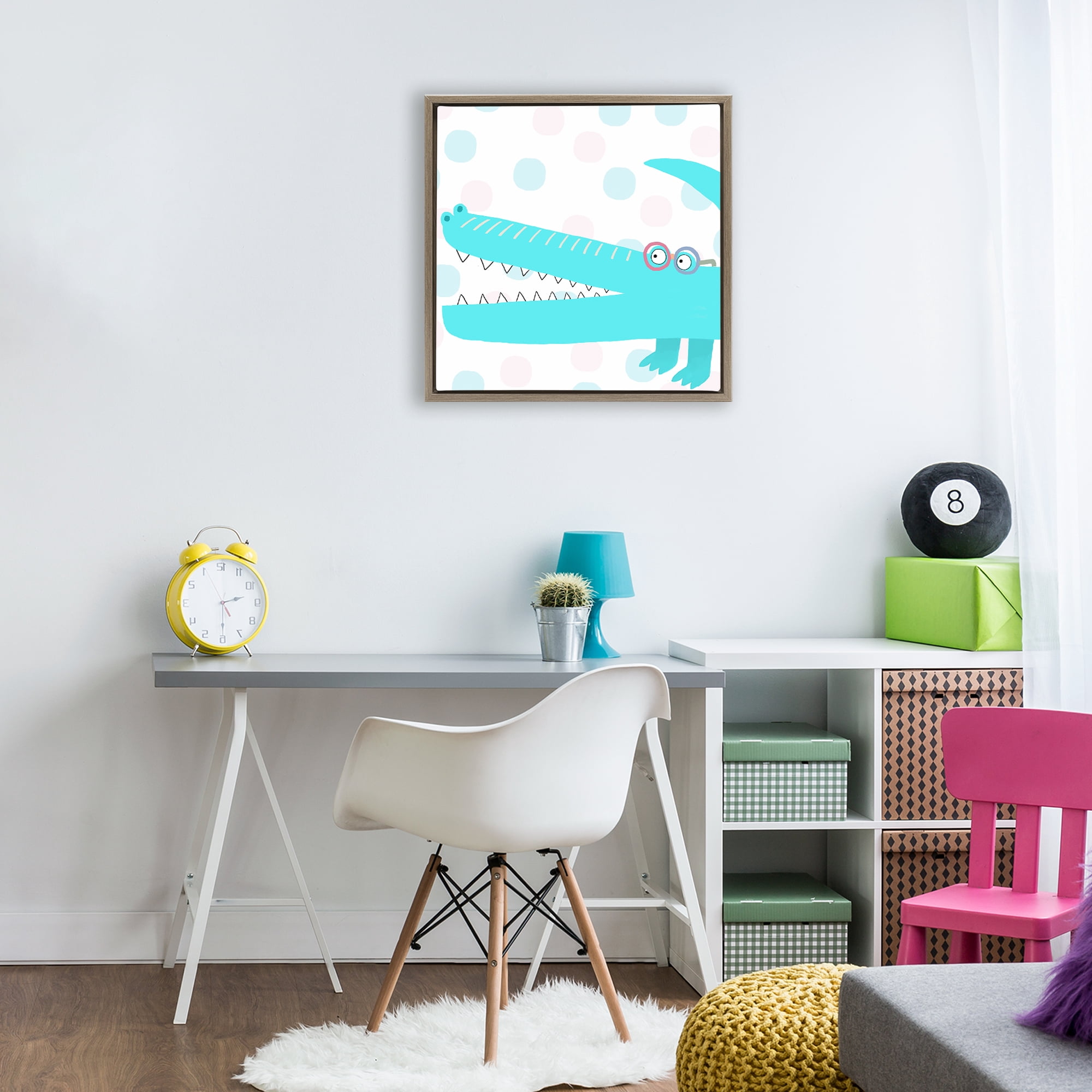 Stupell Industries Electric Blue Crocodile Brown Framed Floater Canvas Wall Art, design by Carla Daly