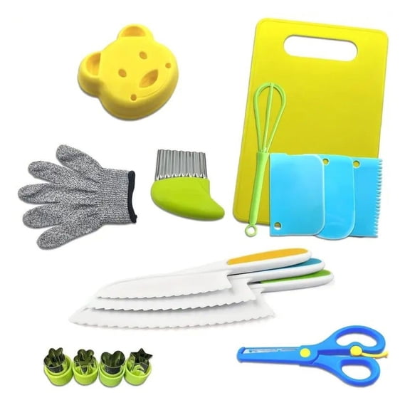 Kids Cooking Set - Real Cooking Utensils for Kids 4-8, Toddler Kitchen Tools, Safe Knives & Accessories - Spatula, Ladle, Baking Pan - Young Chef Gift