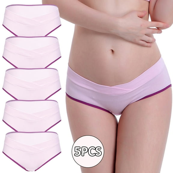 OSFVNOXV Maternity Underwear for Pregnancy Women,Cotton Seamless Cheeky Panties,No Show Low Rise V-Waisted Under Bump Underwear 5-Pack