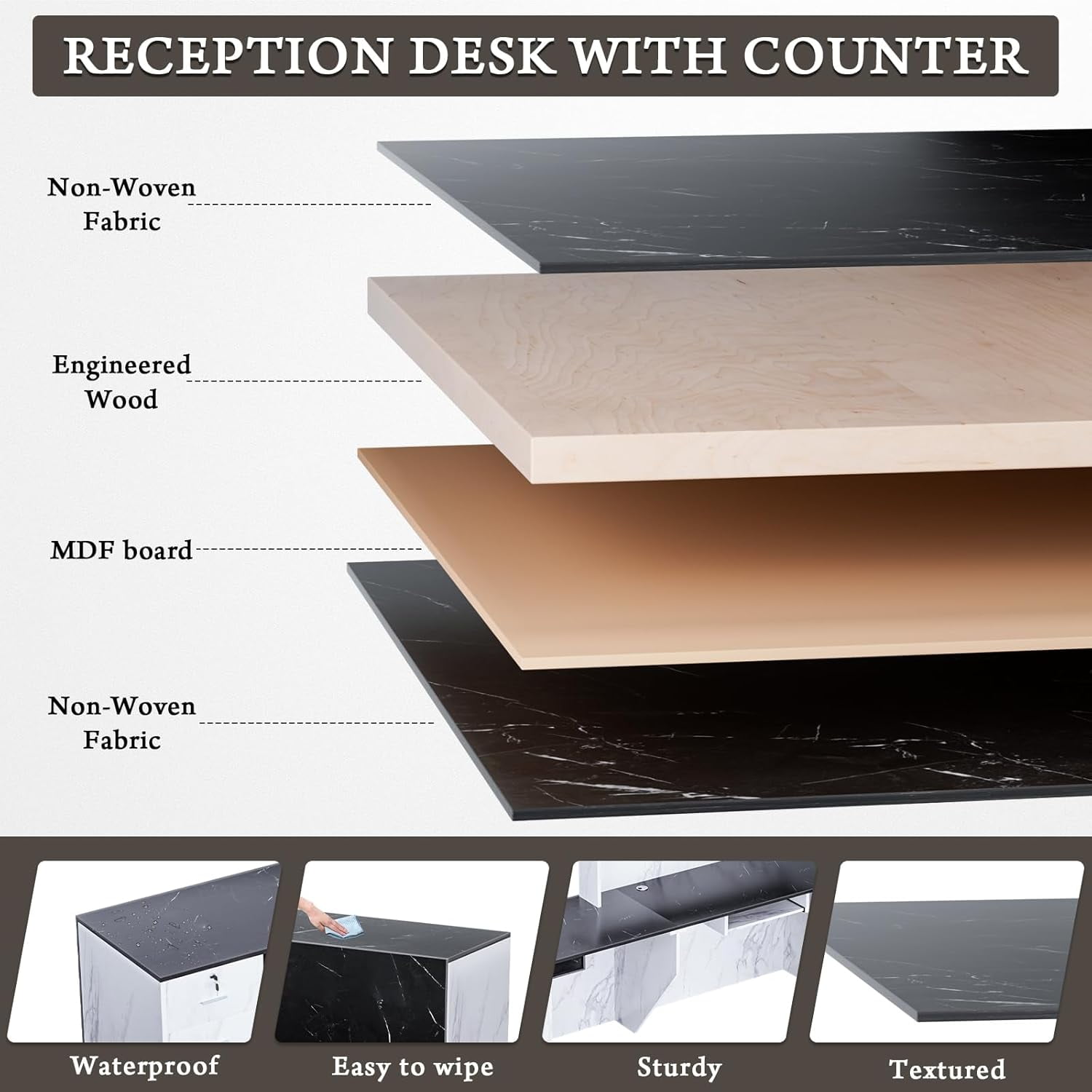 Vakiorn Reception Desk with Lockable Drawers 71x24x41in L Shaped Wooden Storage Keyboard Tray Right Black and White