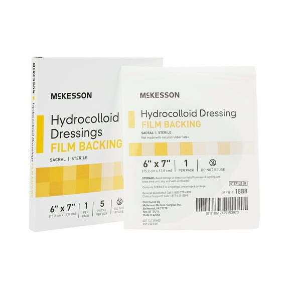McKesson Hydrocolloid Dressings, Sacral, Film Back - Sterile, 6 in x 7 in, 5 Count, 1 Pack