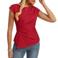 thumbnail image 5 of Womens Twist Front Cap Sleeve Tops Crew Neck Slim Fit Dressy Casual Blouses Business Office Work Fashion Shirts Elegant 2026 Summer, #01 Red, XL, 5 of 6