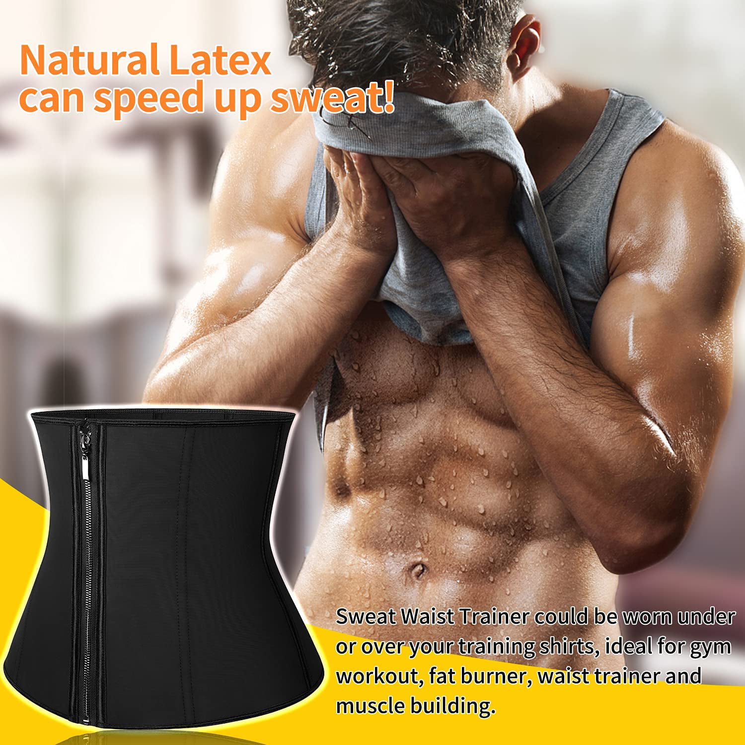 Latex Waist Trainer for Men Weight Loss Sweat Belt Workout Waist