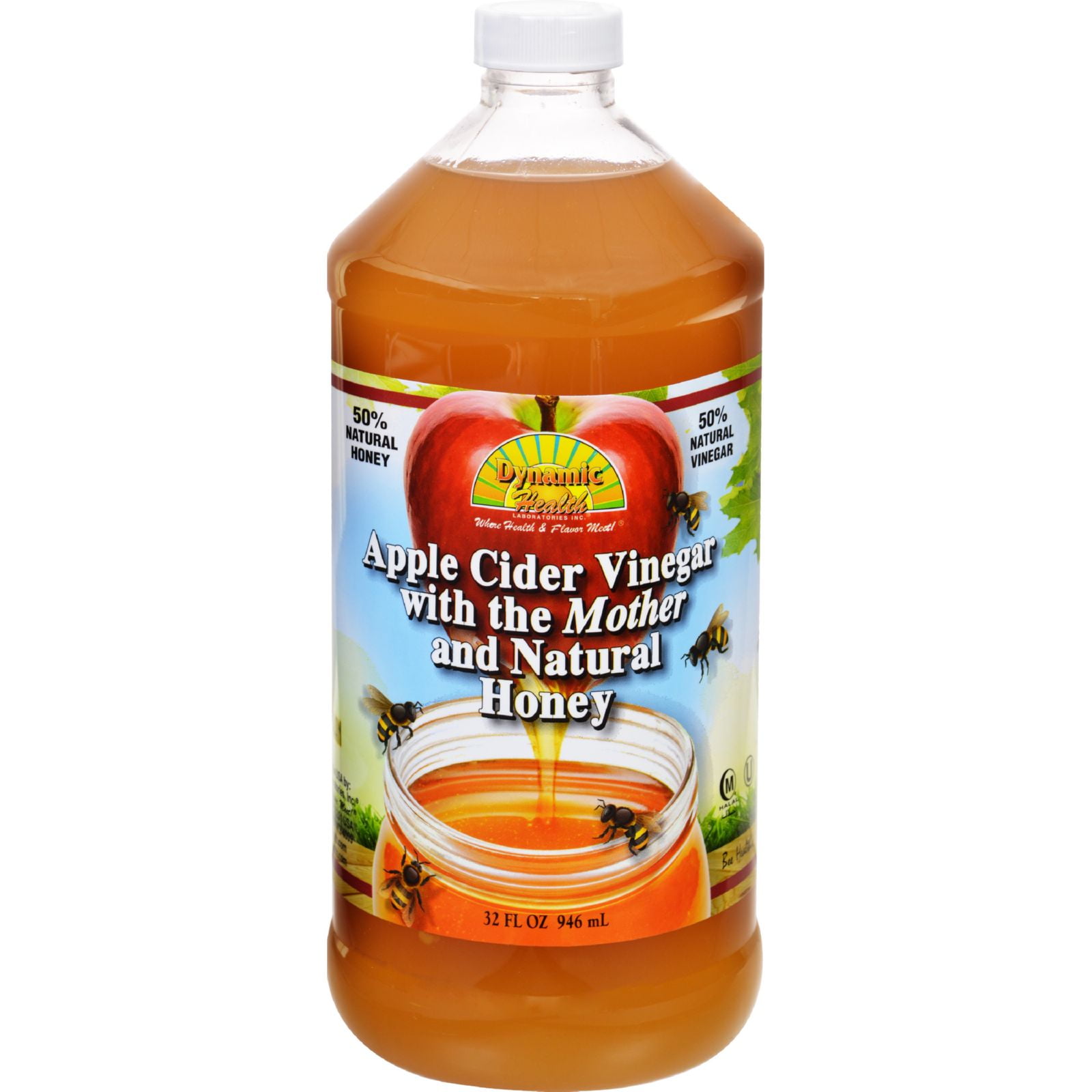 Dynamic Health Apple Cider Vinegar with the Mother and Natural Honey Plastic Bottle 32 oz by Dynamic Health Labs.