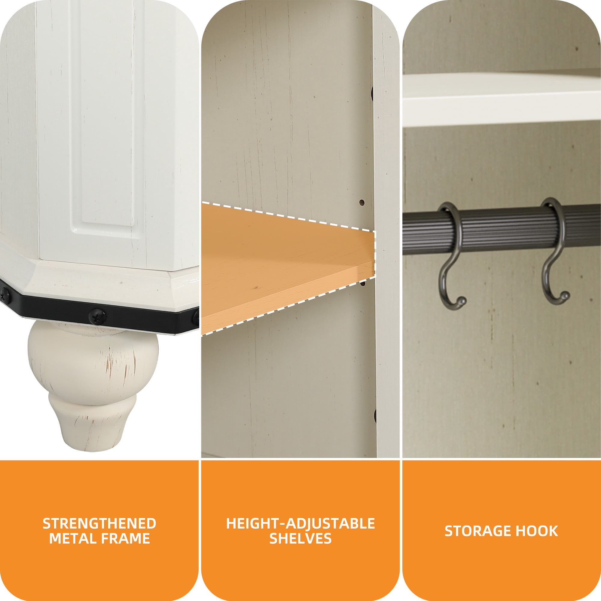 Craftian Pantry Storage Cabinet with Doors & Adjustable Shelves, 67"H Tool Cabinet with Hooks, White
