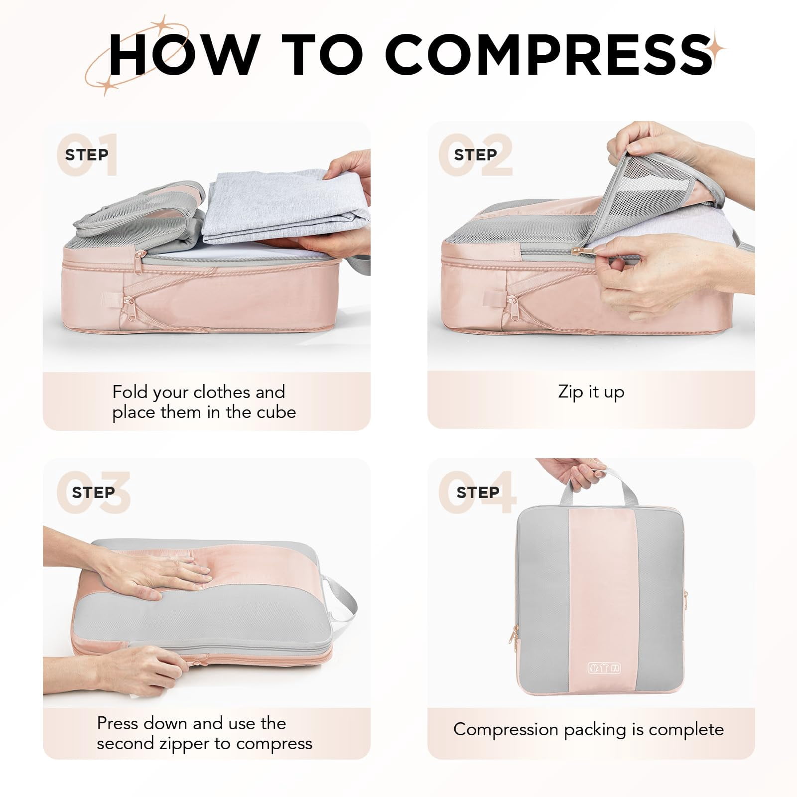 Beige 6 Set Packing Cubes Travel Luggage Organizer Bags