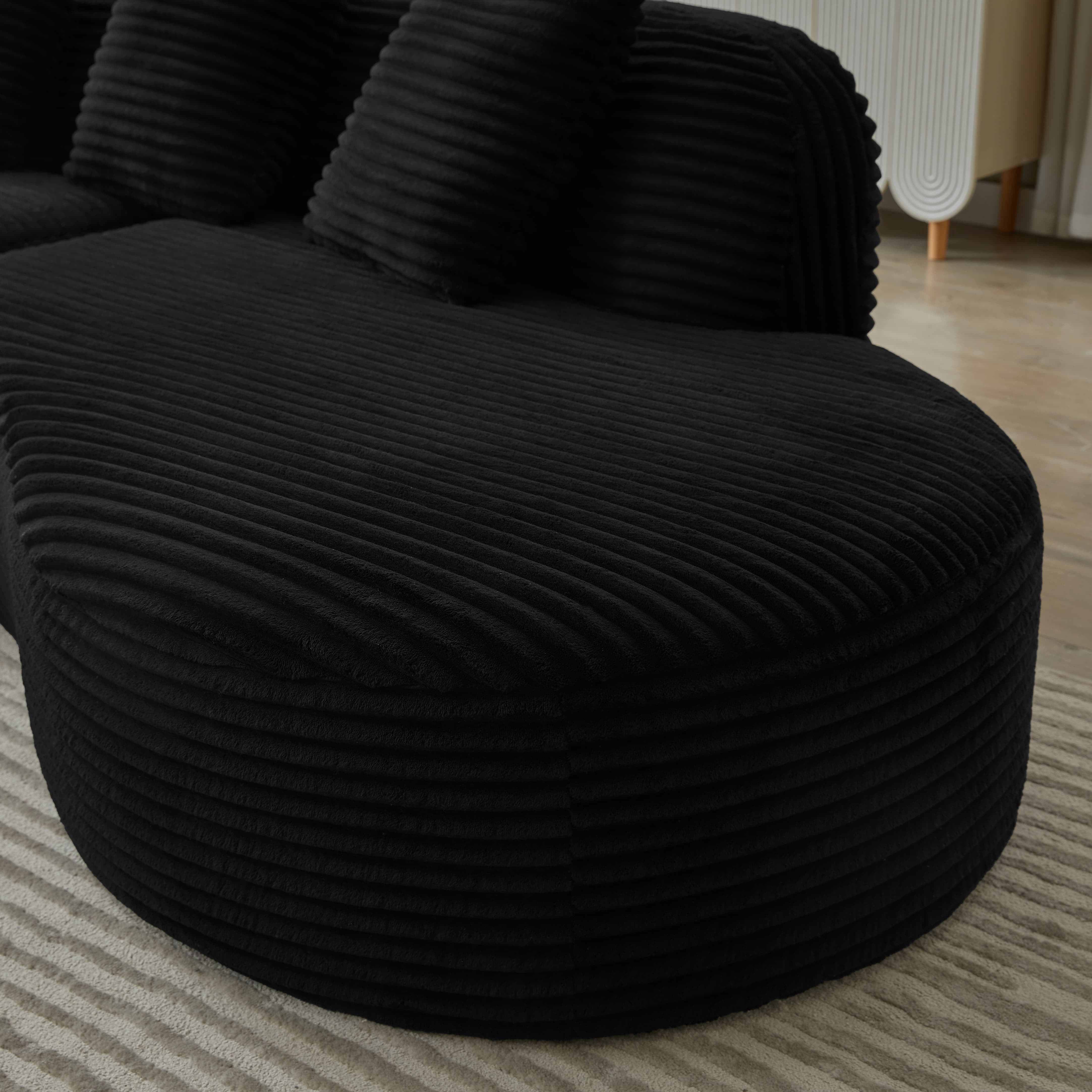 MAYEERTY Compressible Corduroy Curved Sectional Sofa with Scatter Cushions, Oversized for Living Room, 123*53*26"Black