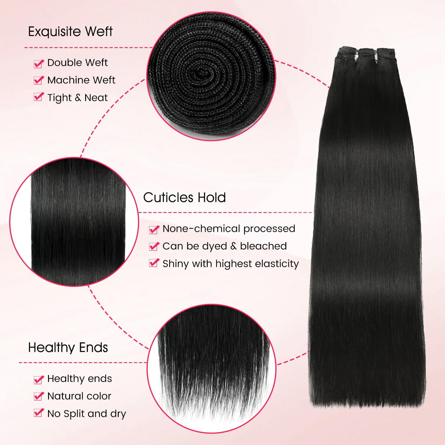 Human Hair Bundles,Straight 1 Bundles 22 Inch,16A Bundles Human Hair,100% Unprocessed Virgin Brazilian Hair Extensions Double Weft, Quick Weave Sew In Hair Bundle