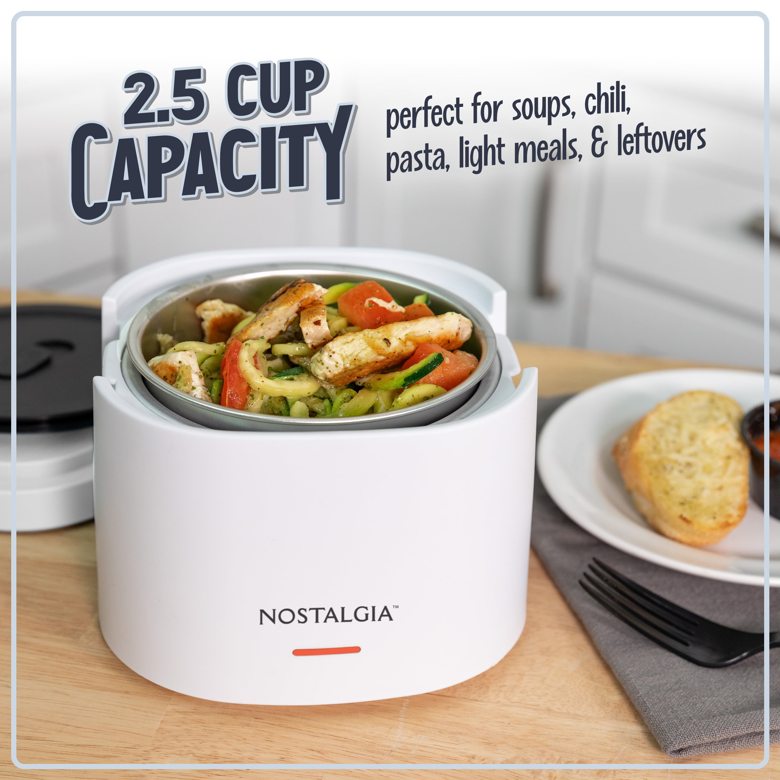 Nostalgia 20 oz Portable Heated Lunch Box with Stainless Steel Lunch Container, White