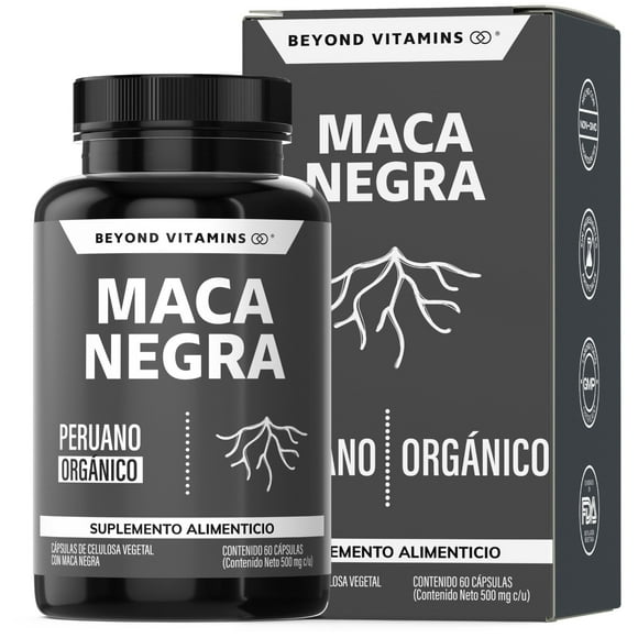 Suplemento Alimenticio Maca Peruana Negra Orgánica 100% Pura Beyond Vitamins 60 cápsulas