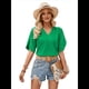 thumbnail image 2 of Blusas de Mujer de con Aberturas, Corta, Cuello en V, Estilo Informal de Negocios, Camisa de Verano Verde M, 2 of 10