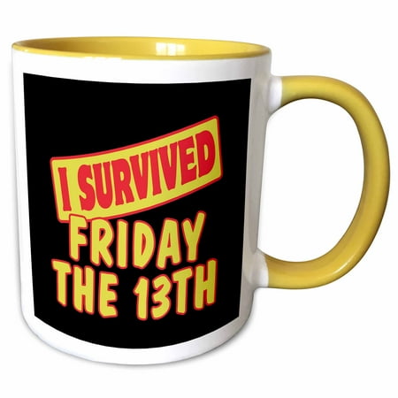 

3dRose I Survived Friday The 13Th Survial Pride And Humor Design - Two Tone Yellow Mug 11-ounce
