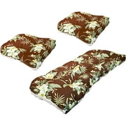 3 Piece Outdoor Wicker Cushion Set, Brown and Yellow Floral Print