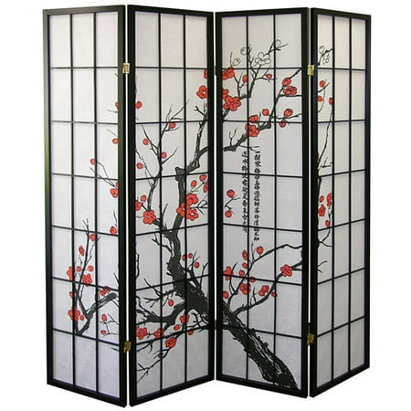 - ORE International 4-Panel Room Divider, Plum Blossom