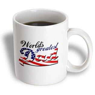 3dRose Worlds greatest dad with USA American flag - good for fathers day or as a general best daddy gift, Ceramic Mug,