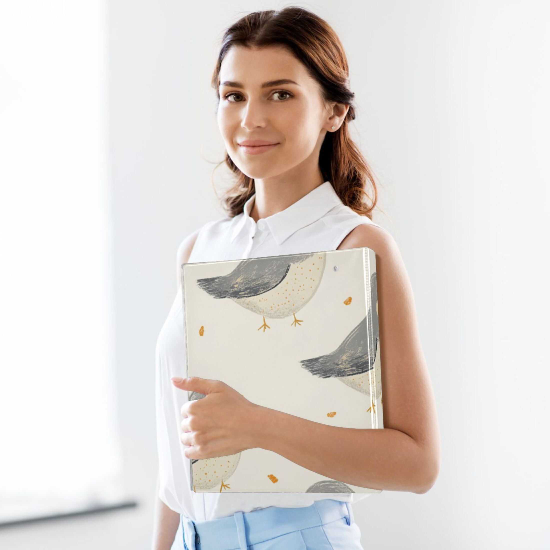 Gray Birds 3 Ring Binders 1.5 inch Hardcover File Folders with Interior Pockets A4 Size Organizer for School Office Hospital Set of 2